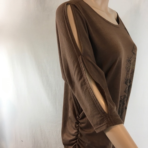 My LIL Bump. Maternity Shirt Brown w Bling ruched - Picture 6 of 8